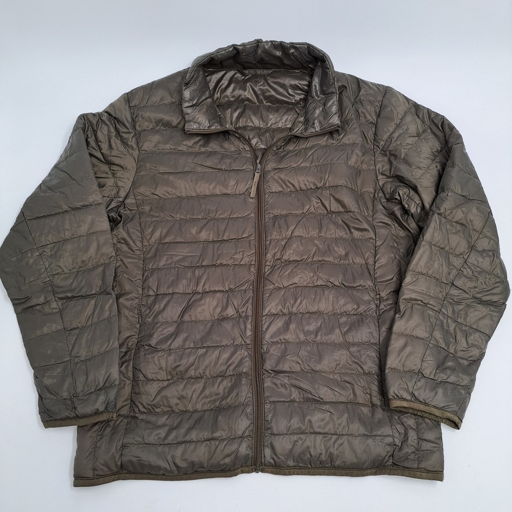 Uniqlo Ultra Light Down Puffer Jacket Mens Large Nylon Olive Brown Quilted Zip